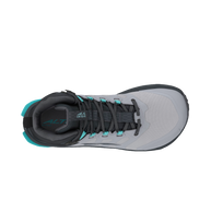Altra Lone Peak 9 Waterproof Mid women's boot in Black/Gray, top view of black laces and collar