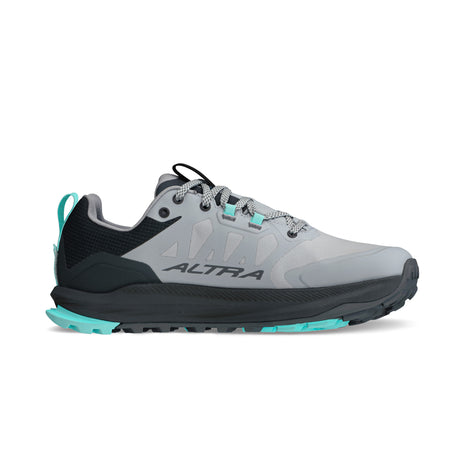 Lone Peak 9 Waterproof Low - Women by Altra Footwear in grey and teal, lightweight waterproof hiking shoe with zero drop and roomy toe box for thru-hikers