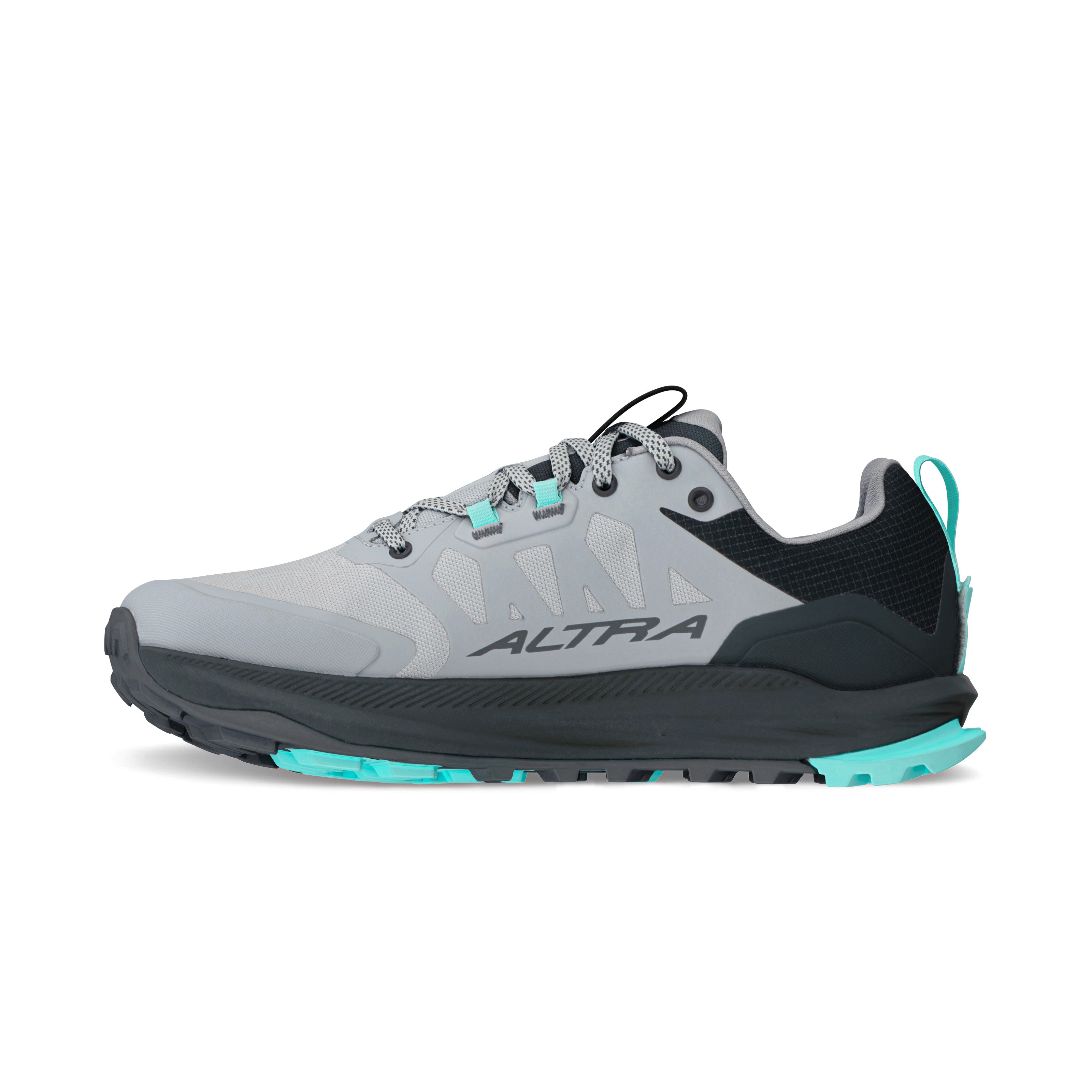 Lone Peak 9 Waterproof Low - Women by Altra Footwear in grey and teal, lightweight waterproof hiking shoe with roomy toe box and durable sole