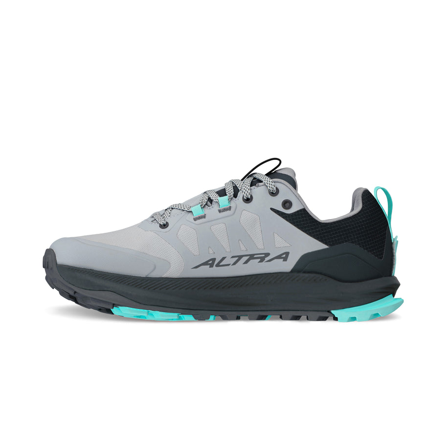 Lone Peak 9 Waterproof Low - Women by Altra Footwear in grey and teal, lightweight waterproof hiking shoe with roomy toe box and durable sole