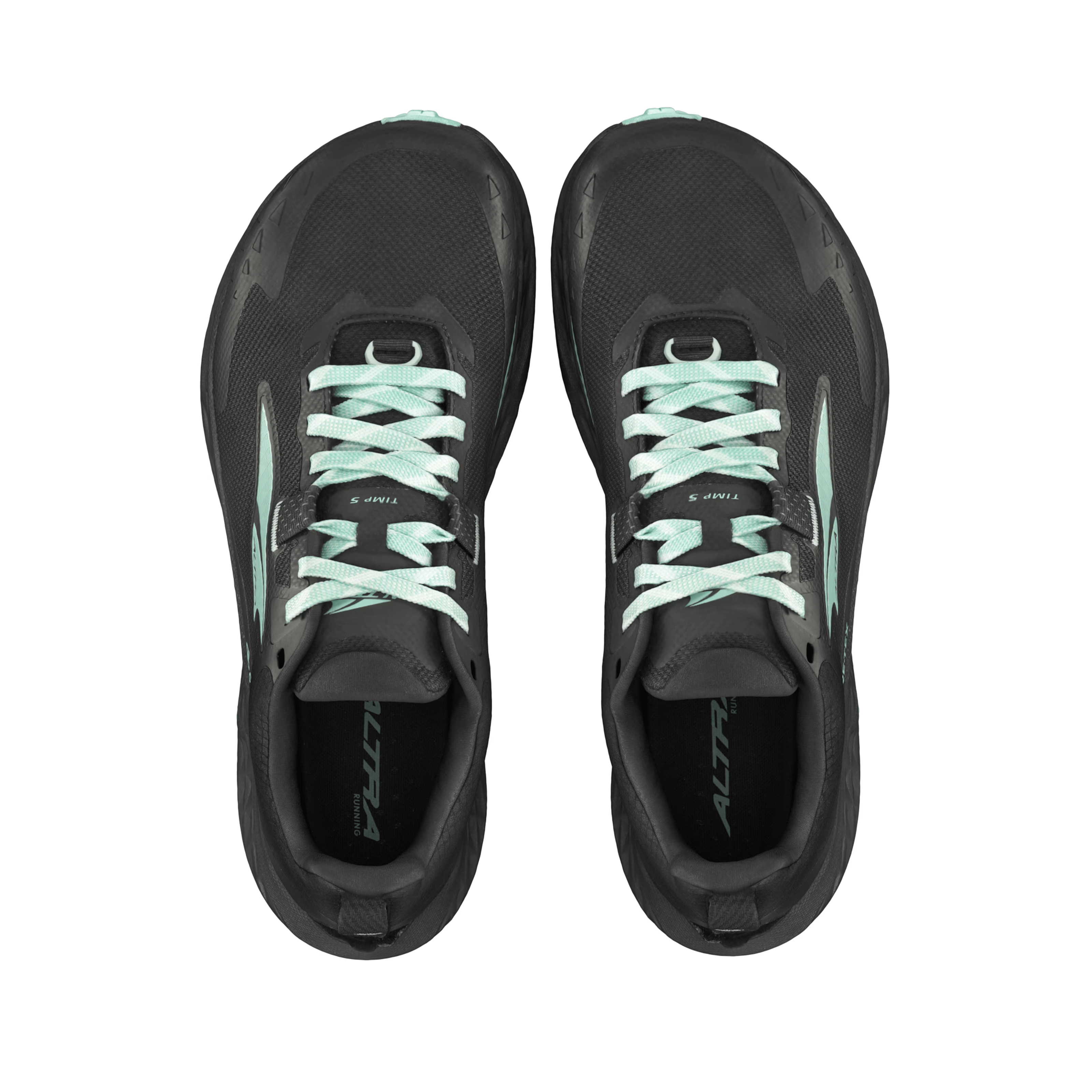 Timp 5 GTX - Women by Altra Footwear in black with turquoise laces, waterproof cushioned trail running shoe with GORE-TEX for outdoor use