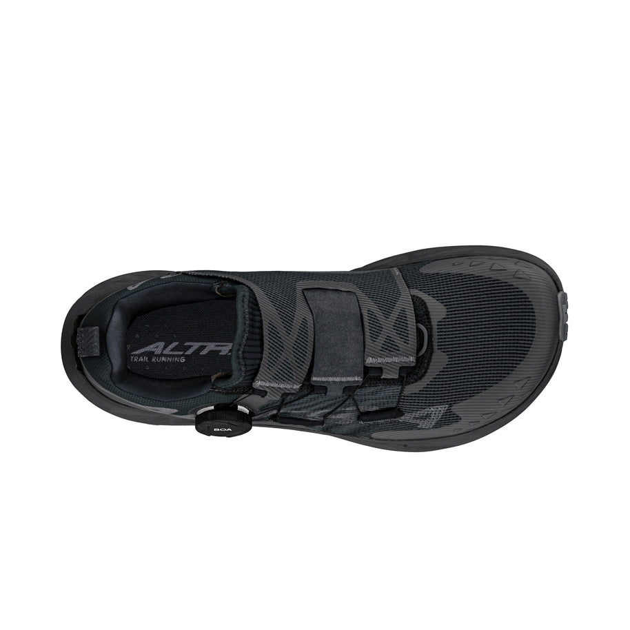 TIMP 5 BOA - Men by Altra Footwear in black and grey, cushioned trail shoe with BOA fit system, roomy toe box, zero drop for hiking and running