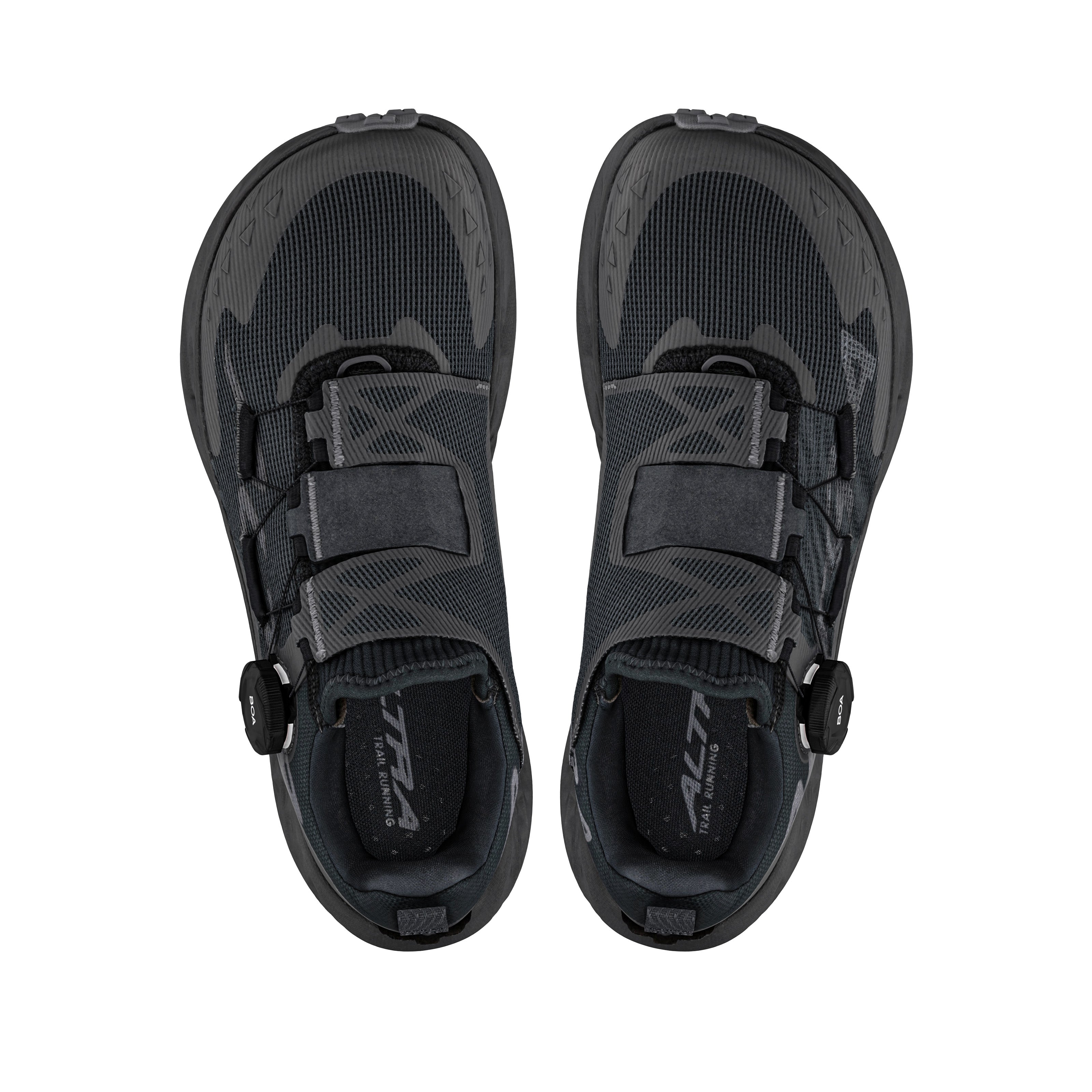 TIMP 5 BOA - Men by Altra Footwear in black and dark grey, cushioned trail running shoe with zero drop and adjustable Boa closure for grip and comfort
