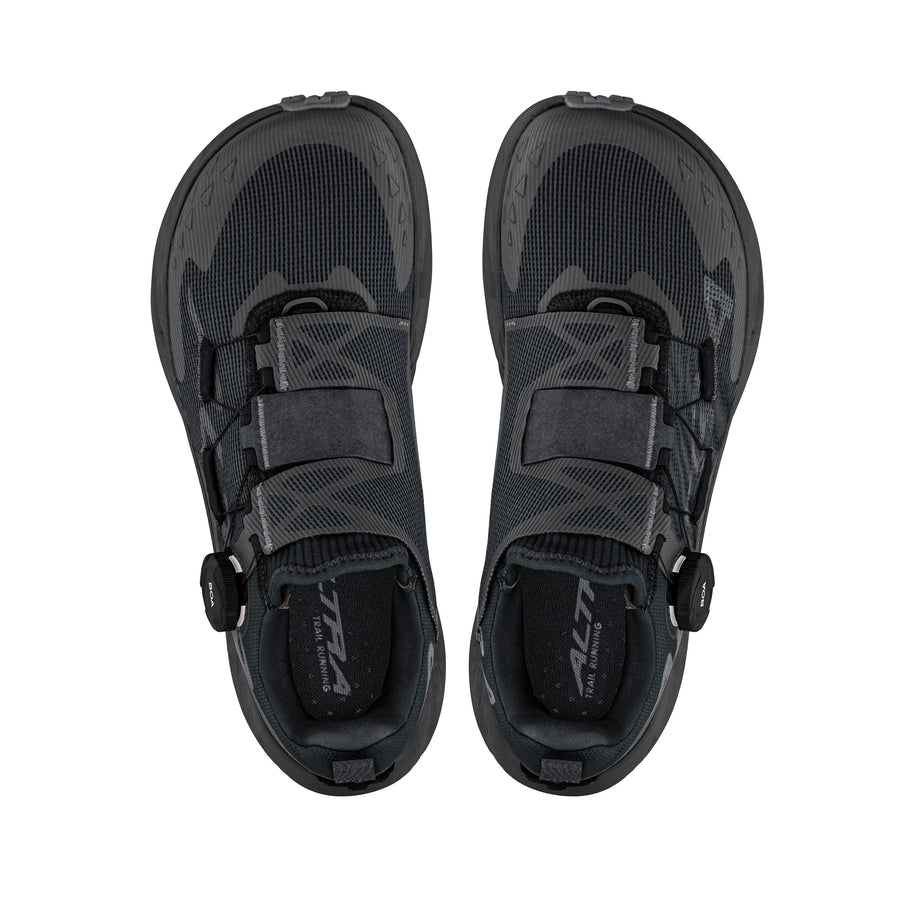 TIMP 5 BOA - Men by Altra Footwear in black and dark grey, cushioned trail running shoe with zero drop and adjustable Boa closure for grip and comfort