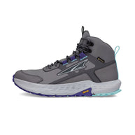 Timp 5 Hiker GTX - Women by Altra Footwear in grey and blue, waterproof cushioned hiking boot with grippy sole ideal for wet conditions