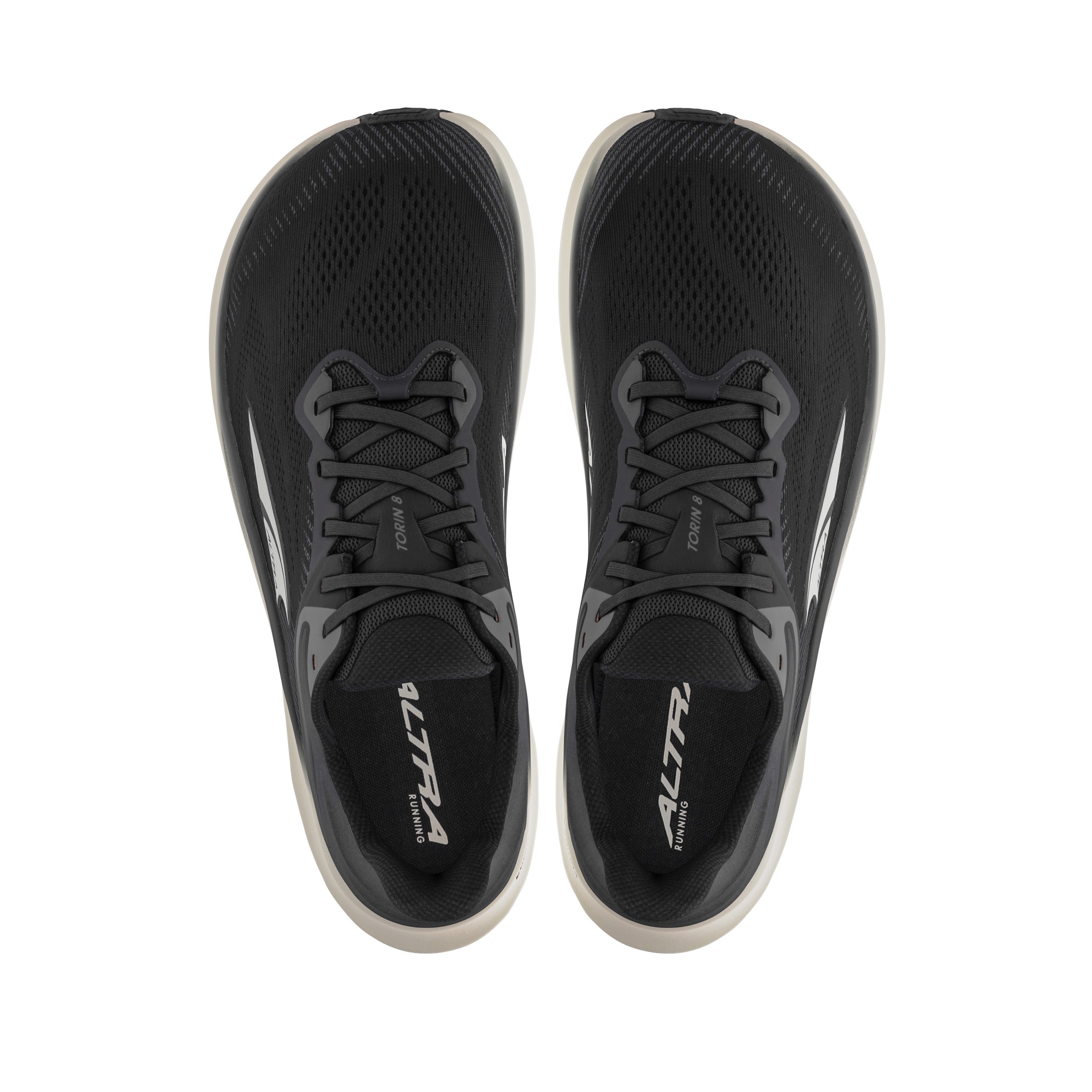 Torin 8 - Men by Altra Footwear in black with white accents, zero drop running shoes with roomy toe box for comfortable road running