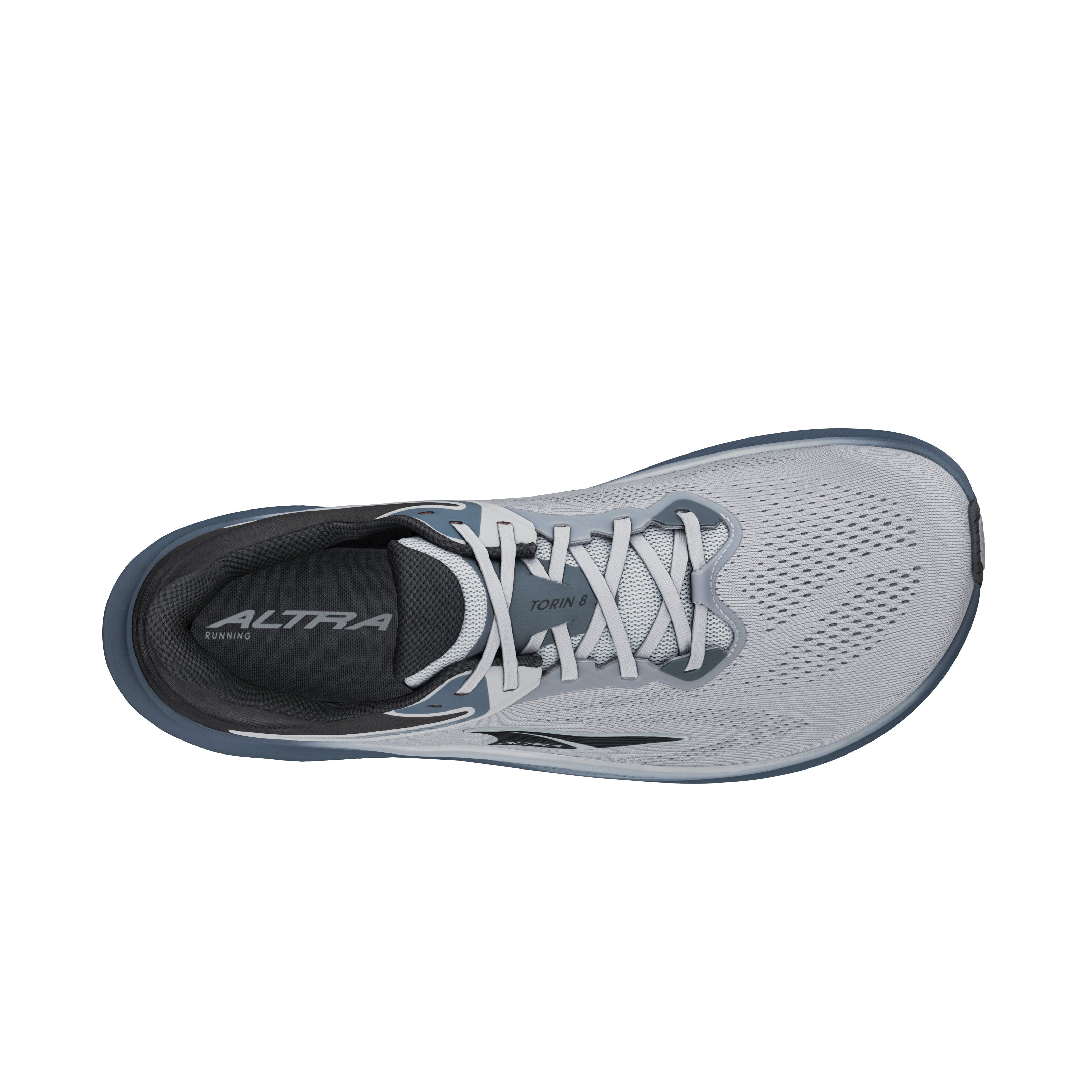 Torin 8 - Men by Altra Footwear in grey and blue, zero drop road running shoes with roomy toe box and soft underfoot comfort