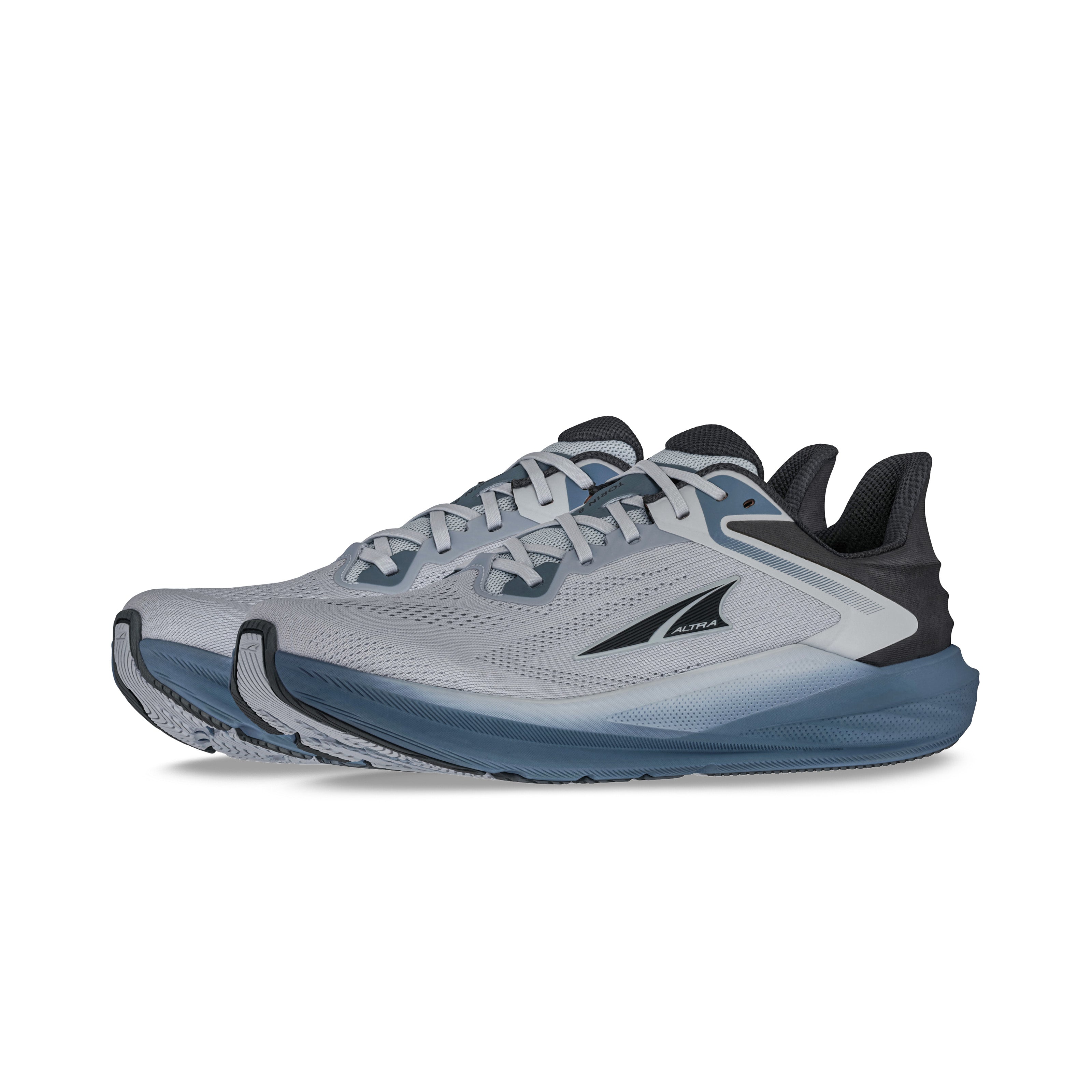 Torin 8 - Men by Altra Footwear in grey and black, cushioned road running shoes with zero drop and roomy toe box for comfort and performance