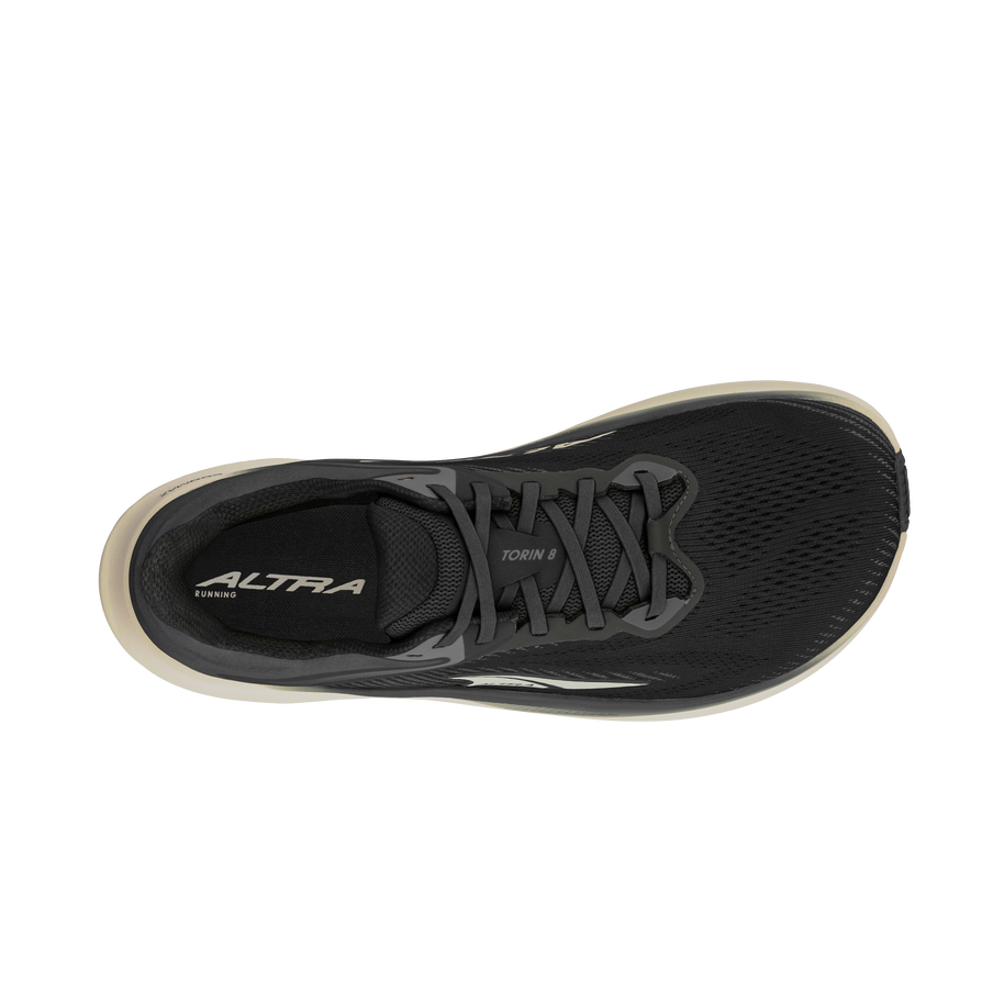 Torin 8 Wide - Women by Altra Footwear in black with roomy toe box, zero drop, and soft underfoot feel for comfortable road running