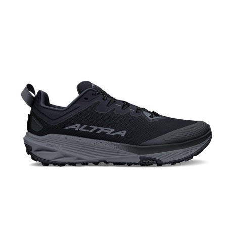 Altra Experience Wild 3 men's trail running shoe in Black/Black, side view of black upper with grey midsole