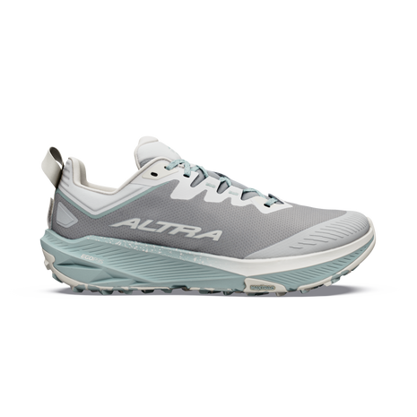 Altra Experience Wild 3 men's trail running shoe in Ultimate Grey/Bone White, side view of grey upper with blue-grey midsole