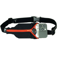 Original Running Belt by SPIbelt in black with orange zipper, expandable fitness belt for large smartphones, ideal for marathon running and outdoor use