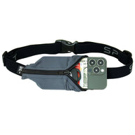 Original Running Belt by SPIbelt in grey and black, expandable fitness belt fits large smartphones, ideal for marathon running and outdoor use