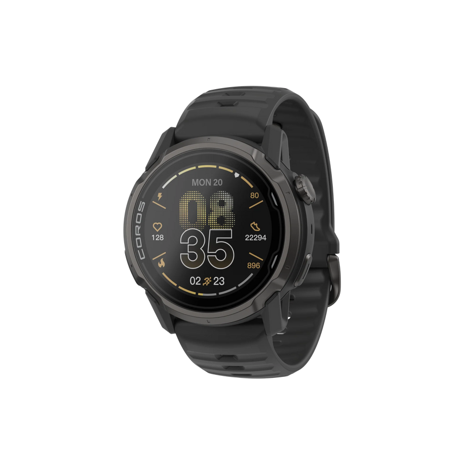 Coros Apex 4 GPS Watch 42mm in black with 41hr GPS battery, built for mountain sports training and racing performance
