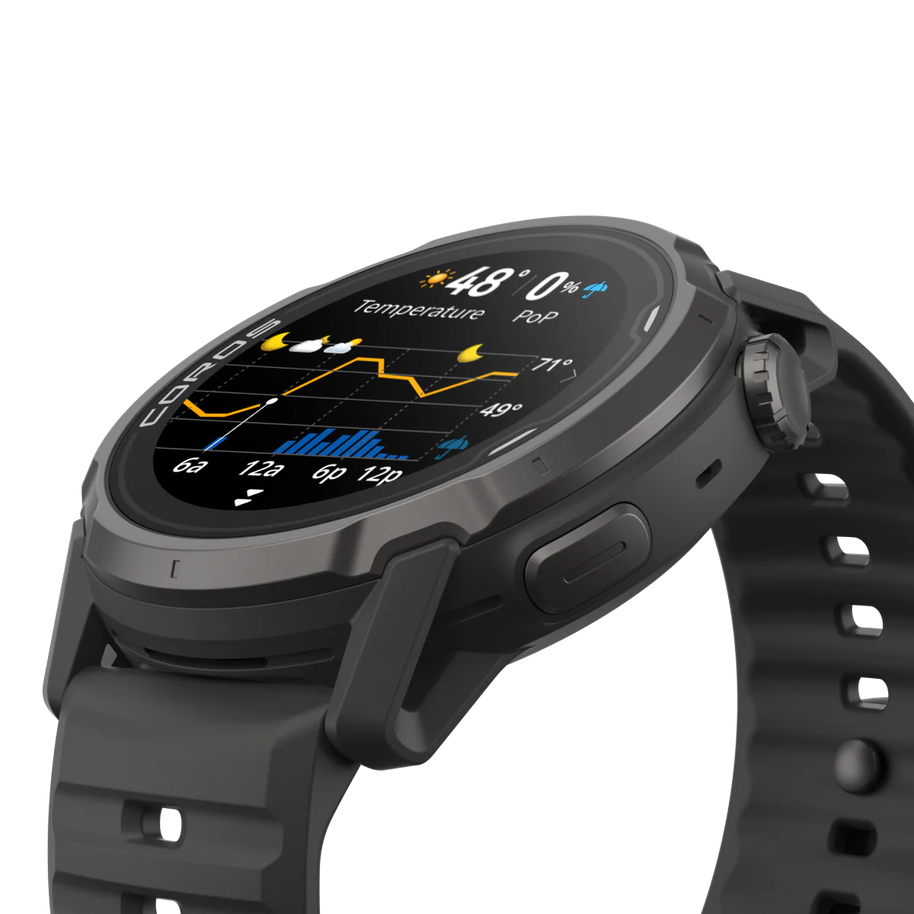 Coros Apex 4 GPS Watch 42mm in black with long GPS battery life, designed for mountain sports training and racing performance