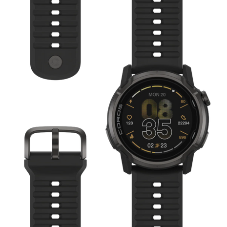 Coros Apex 4 GPS Watch 42mm in black with durable silicone strap, 41hrs GPS battery, designed for mountain sports and training
