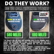 Big Toe Hole Preventer by Trainer Armour in transparent, reinforced self-adhesive patch preventing big toe holes in running shoes up to 680 miles