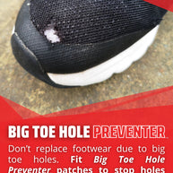 Big Toe Hole Preventer by Trainer Armour in black reinforced self-adhesive patch to prevent holes in trainers and running shoes