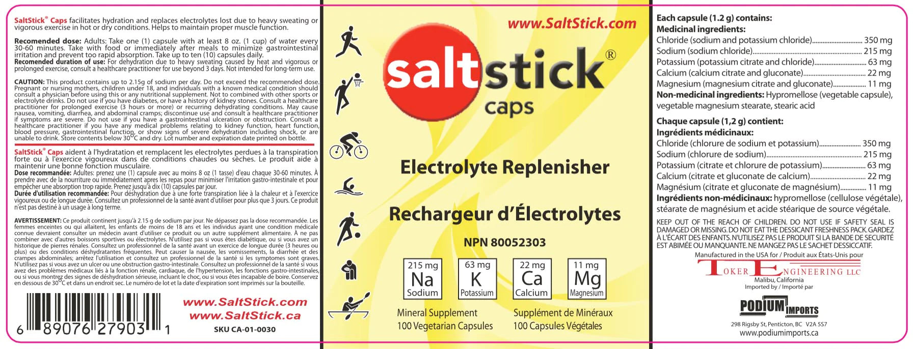 Saltstick Capsules 100-CT by Saltstick in white and orange bottle, electrolyte supplement replacing lost minerals for endurance and running