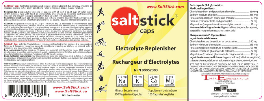 Saltstick Capsules 100-CT by Saltstick in white and orange bottle, electrolyte supplement replacing lost minerals for endurance and running