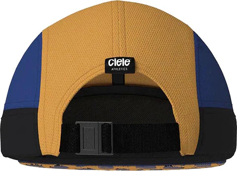 FSTCap 2 - Run Mountains SM by Ciele in blue and tan, low profile running cap with cycling-inspired brim, ideal for trail running and outdoor use