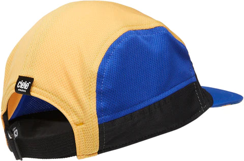 FSTCap 2 - Run Mountains SM by Ciele in yellow blue and black lightweight running cap with cycling-inspired brim ideal for trail running