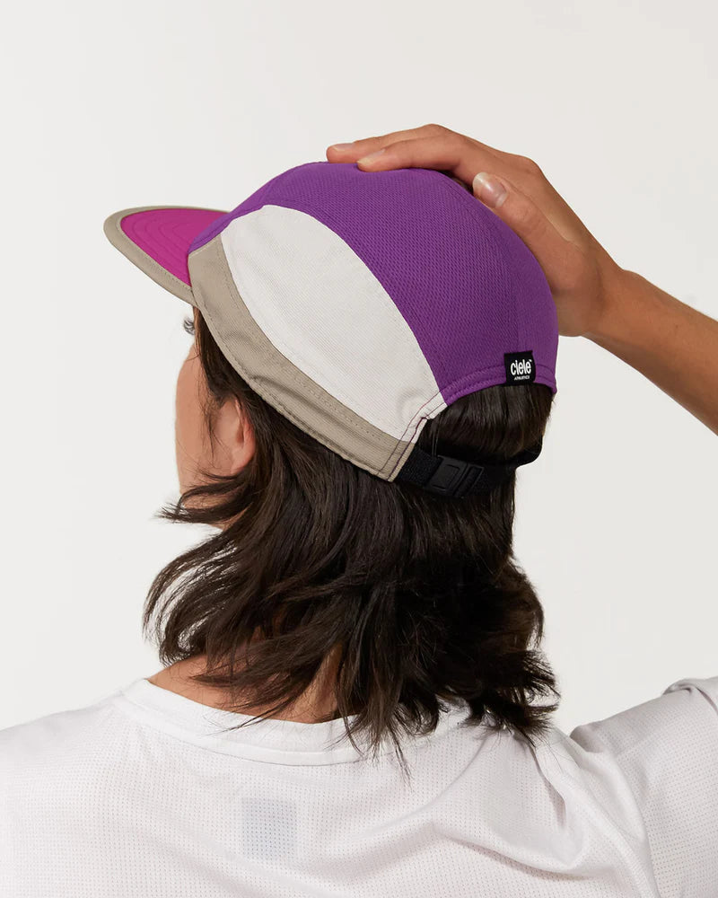 ALZCap - Athletics Small by Ciele in purple, beige, and white with COOLmatic mesh for breathability, low profile fit for running and outdoor use