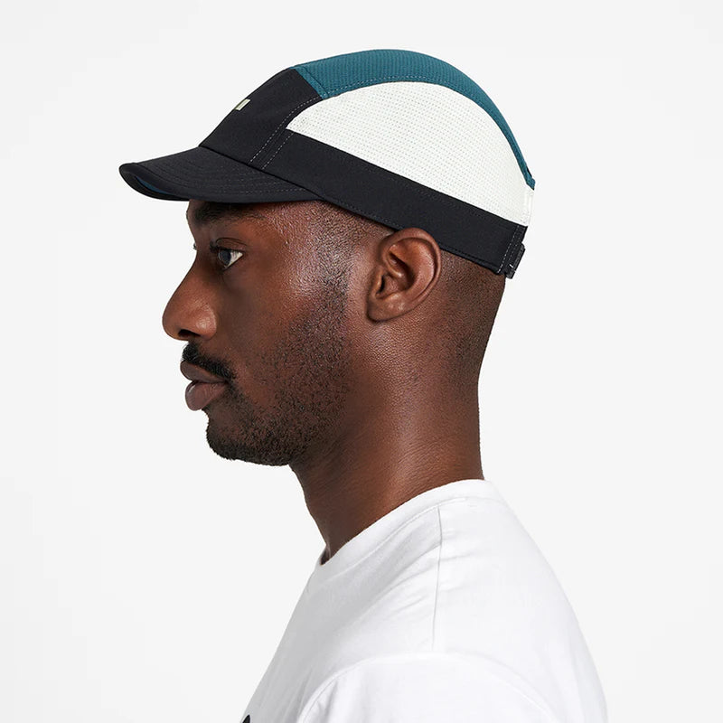 ALZCap - Horizon by Ciele in black, white, and teal, lightweight breathable running cap with COOLmatic mesh for wicking and odor control