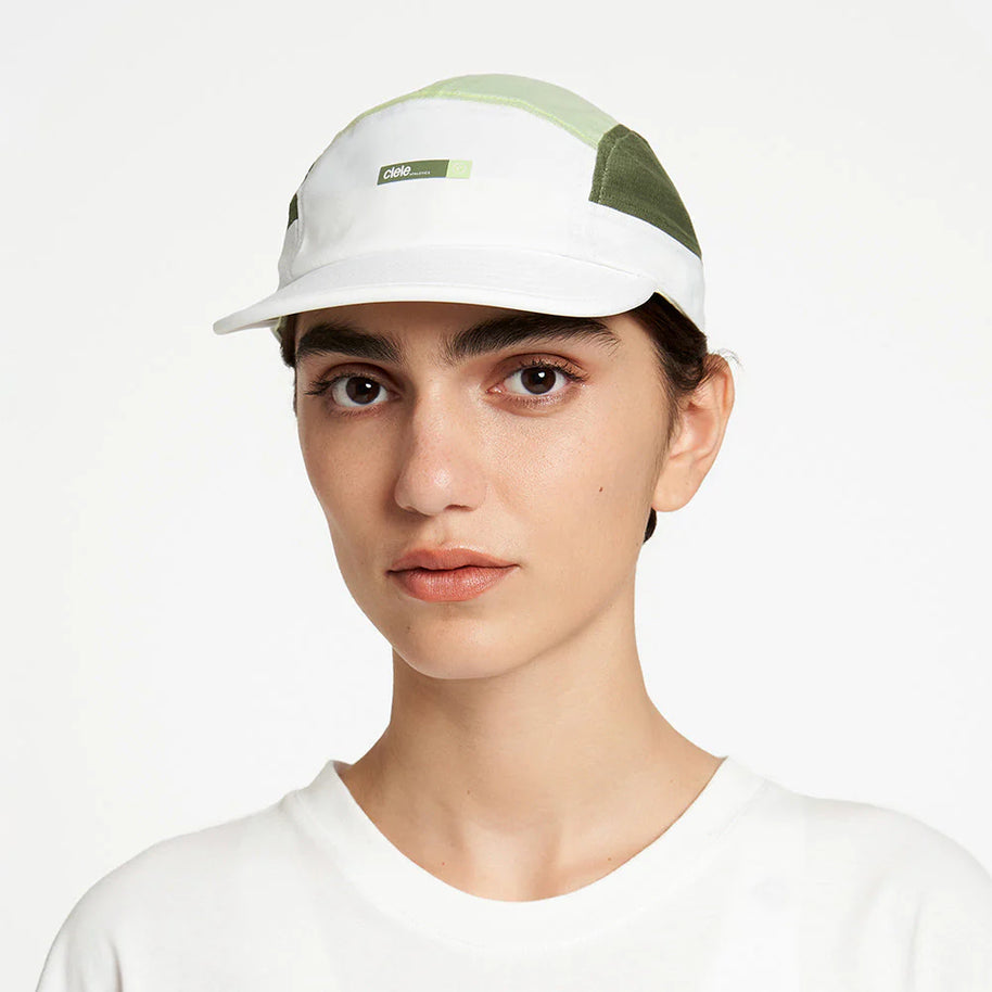 ALZCap - Horizon by Ciele in white and green with COOLmatic mesh for breathability, lightweight headwear designed for running and outdoor use
