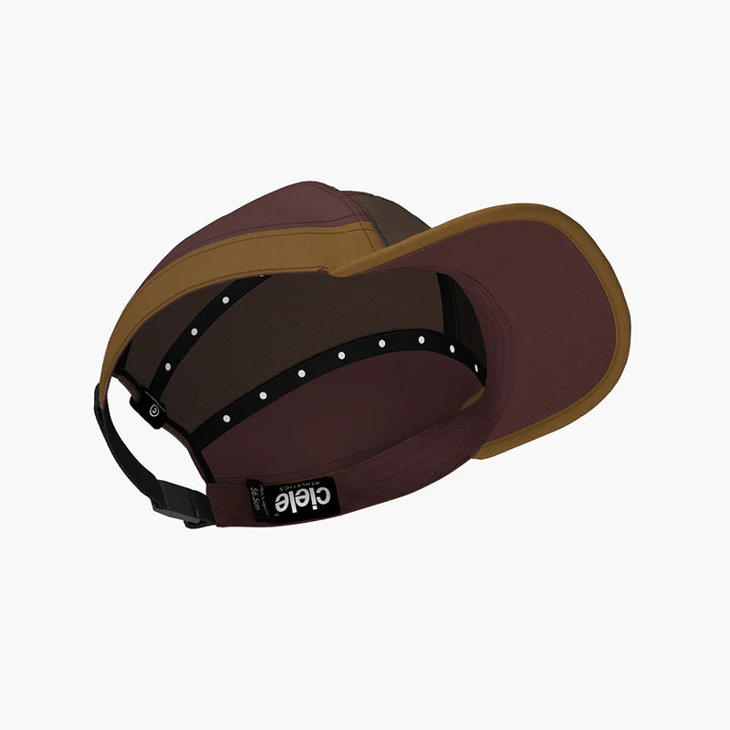 ALZCap SC - C Plus by Ciele in dark brown and mustard with COOLmatic mesh for breathability, lightweight fitted cap for running and outdoor use