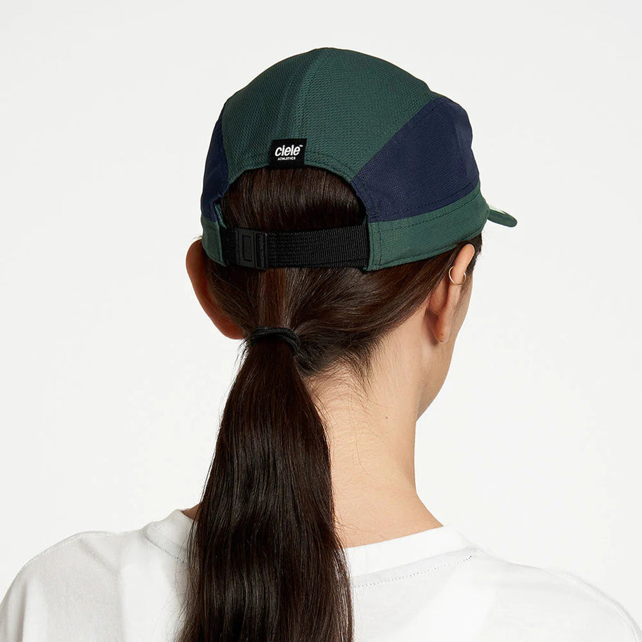 ALZCap SC - C Plus by Ciele in dark green and navy with COOLmatic mesh for breathability, lightweight headwear for running and outdoor use