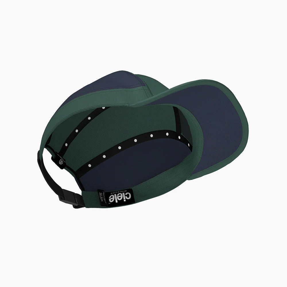 ALZCap SC - C Plus by Ciele in green and navy with breathable COOLmatic mesh, low profile fitted running cap for outdoor use in Canada