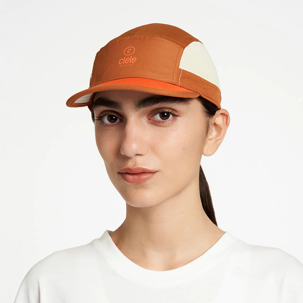 ALZCap SC - C Plus by Ciele in burnt orange and cream, lightweight breathable running cap with COOLmatic mesh for fitted comfort