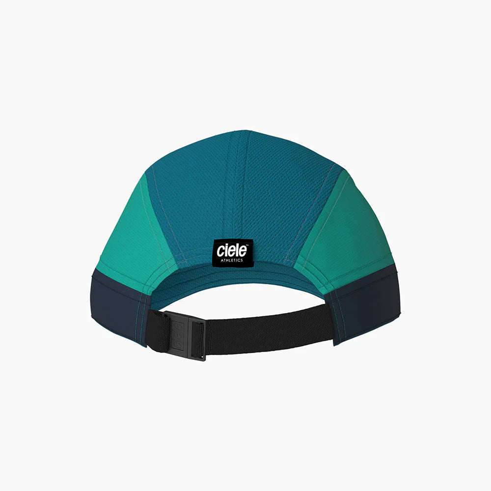 ALZCap SC - C Plus by Ciele in blue and green with adjustable strap, COOLmatic mesh for breathability, low profile running cap ideal for outdoor use