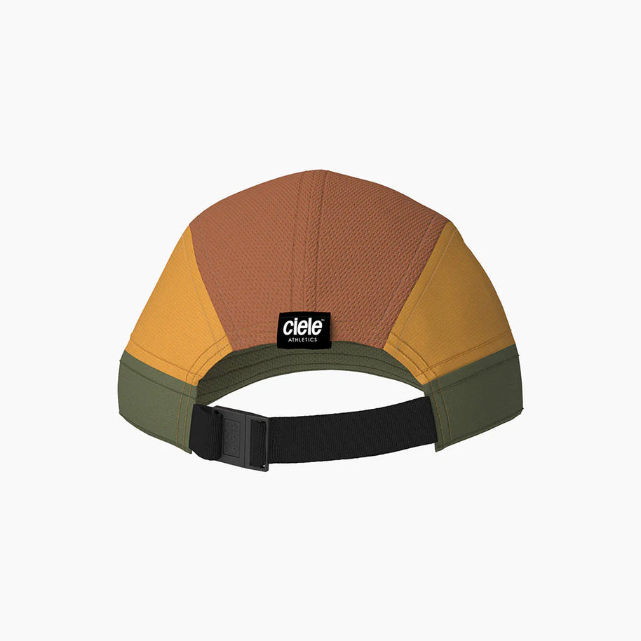 ALZCap SC - C Plus by Ciele in brown, mustard, and olive green with COOLmatic mesh for breathability, lightweight running cap ideal for Canada runners
