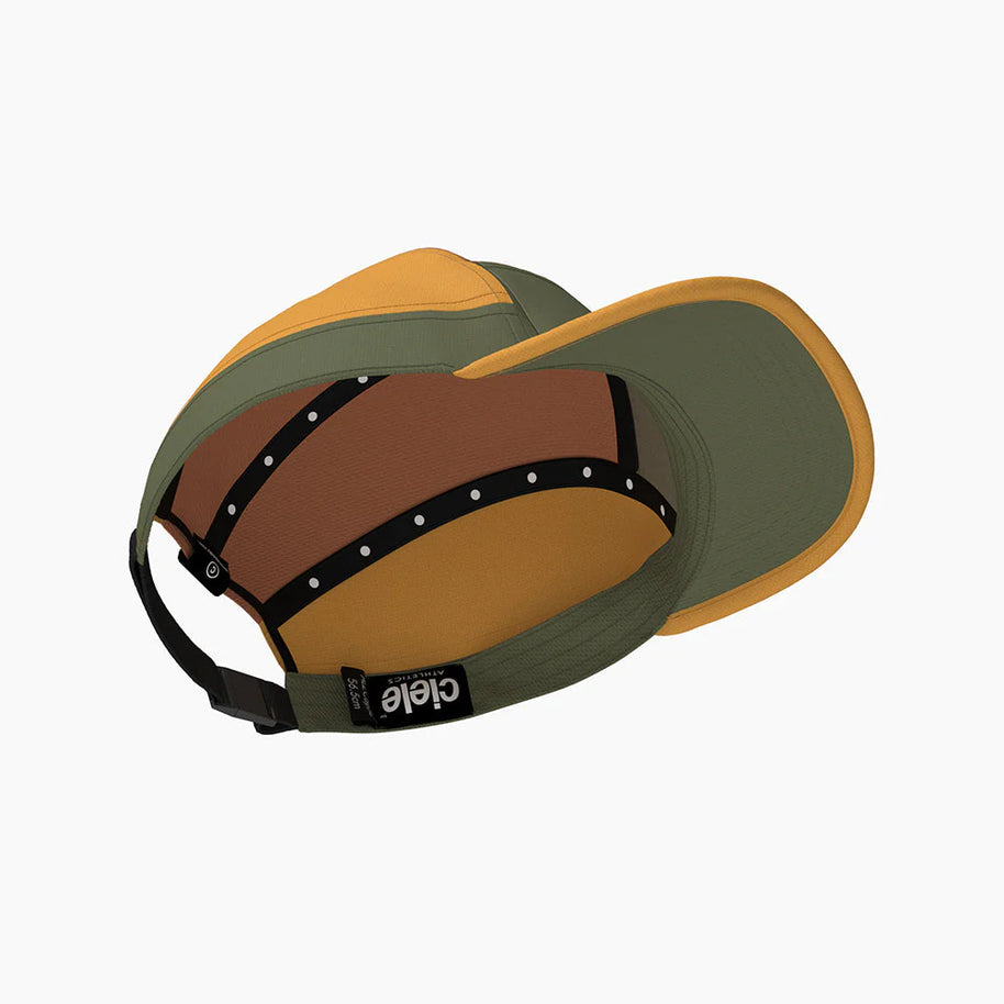 ALZCap SC - C Plus by Ciele in olive green and mustard with COOLmatic mesh, low profile fit, breathable running cap from Canada