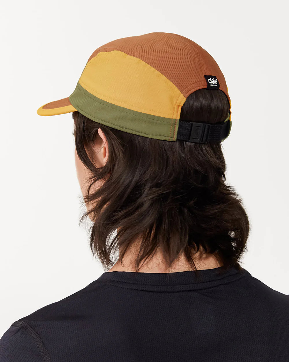 ALZCap SC - C Plus by Ciele in brown, yellow, and green with COOLmatic mesh for breathability, low profile fit, ideal for running and outdoor use
