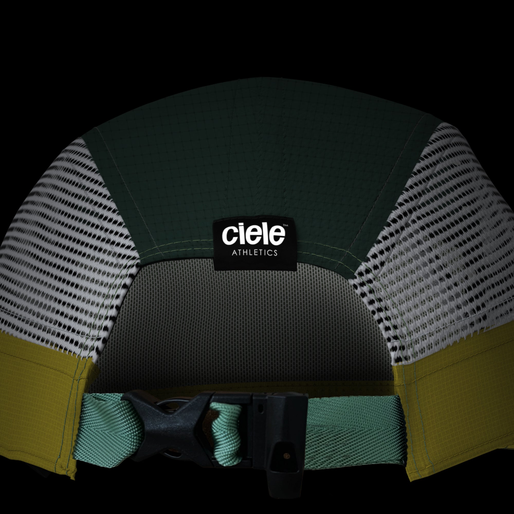 ALZCap Trail - Mountain Cut by Ciele in green and yellow with structured COOLmatic PLUS mesh for cooling and odour protection, ideal for running outdoors
