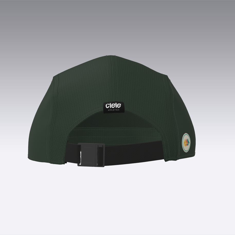 Foveō Running CLB Cap by Ciele Athletics in dark green with lightweight, reflective, breathable COOLmatic mesh, packable and machine washable ideal for running in Canada