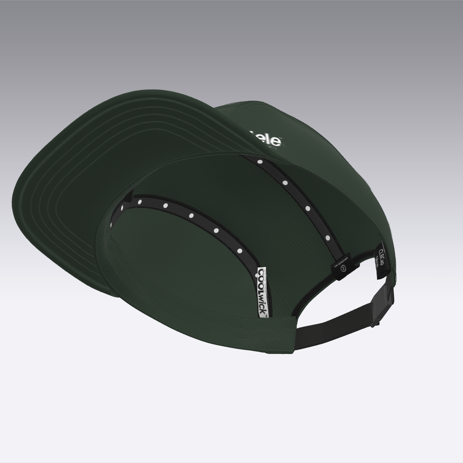 Foveō Running CLB Cap by Ciele Athletics in dark green with reflective, lightweight, COOLmatic mesh, machine washable packable running headwear