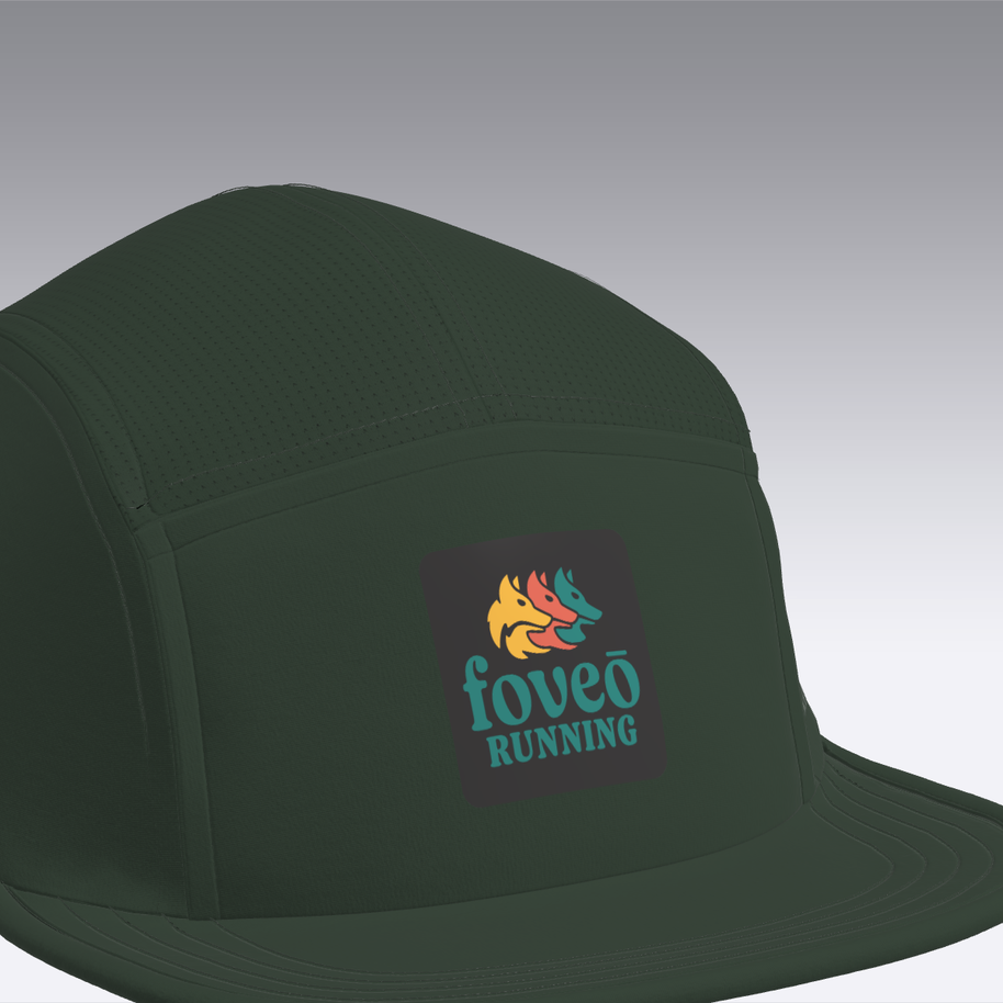 Foveō Running CLB Cap by Ciele Athletics in dark green, lightweight, reflective, breathable mesh, packable running cap for outdoor use