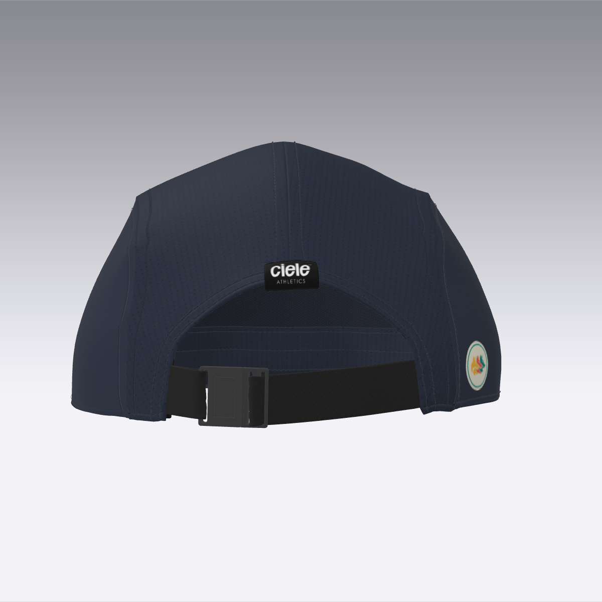 Foveō Running CLB Cap by Ciele Athletics in navy blue, lightweight, reflective, breathable running cap with adjustable strap ideal for outdoor use