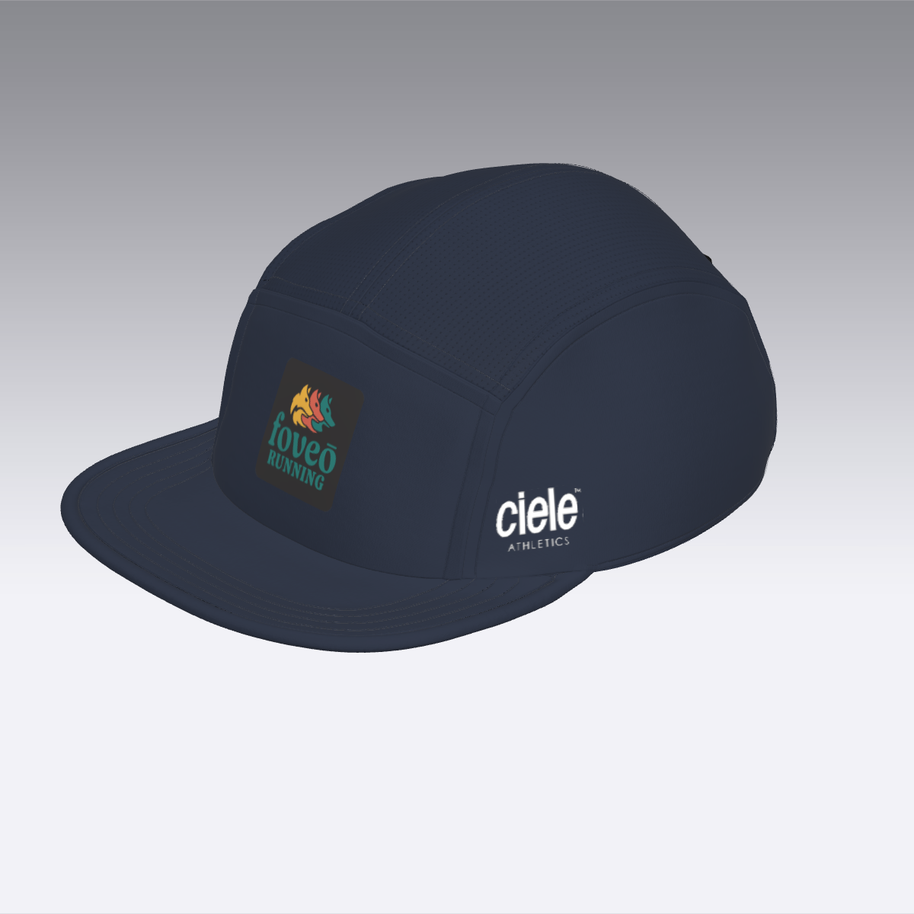 Foveō Running CLB Cap by Ciele Athletics in navy blue, lightweight, reflective, breathable mesh cap for running and outdoor use