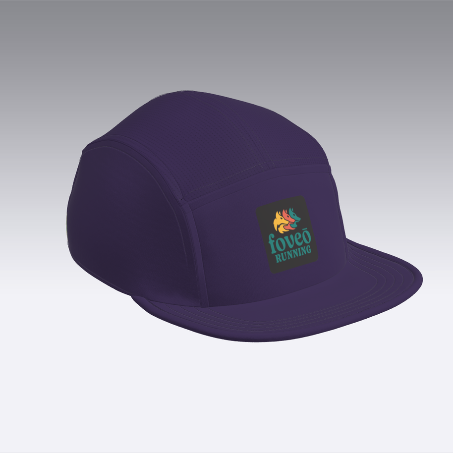 Foveō Running CLB Cap by Ciele Athletics in dark purple, lightweight, breathable COOLmatic mesh, reflective, packable running headwear