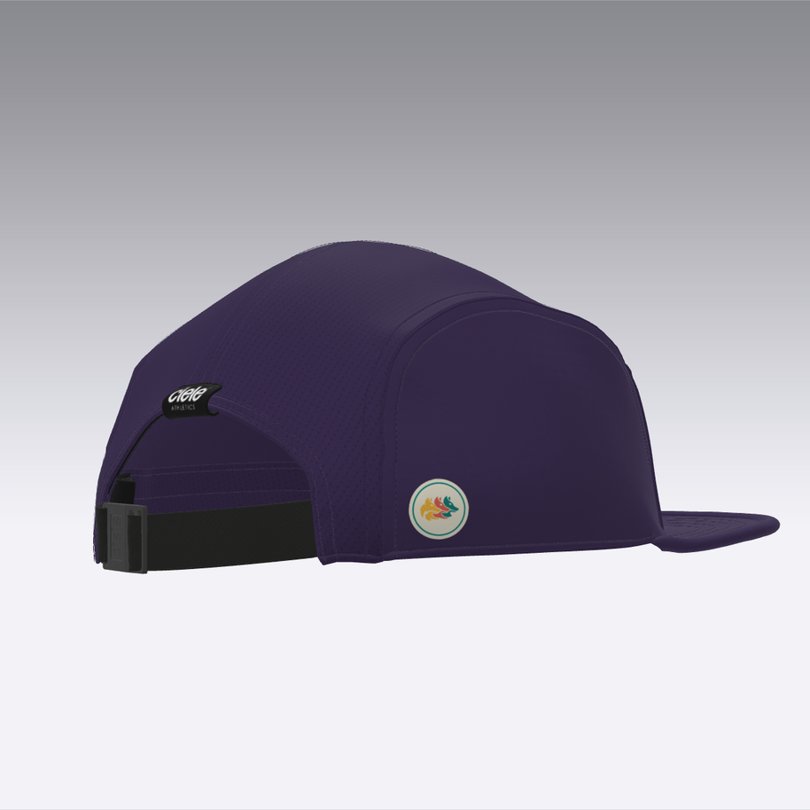 Foveō Running CLB Cap by Ciele Athletics in dark purple with breathable COOLmatic mesh, lightweight, reflective, machine washable running headwear