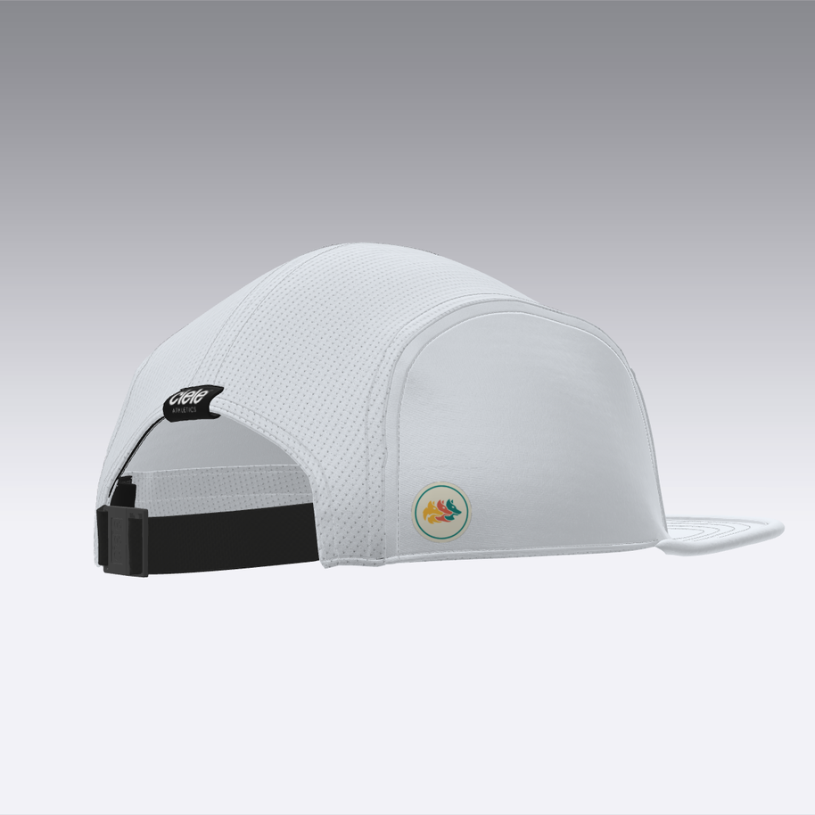 Foveō Running CLB Cap by Ciele Athletics in white with COOLmatic mesh, lightweight, reflective, machine washable running headwear ideal for trails
