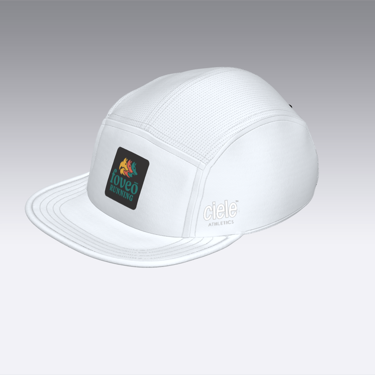 Foveō Running CLB Cap by Ciele Athletics in white with reflective details, lightweight, breathable mesh, machine washable for running in Canada