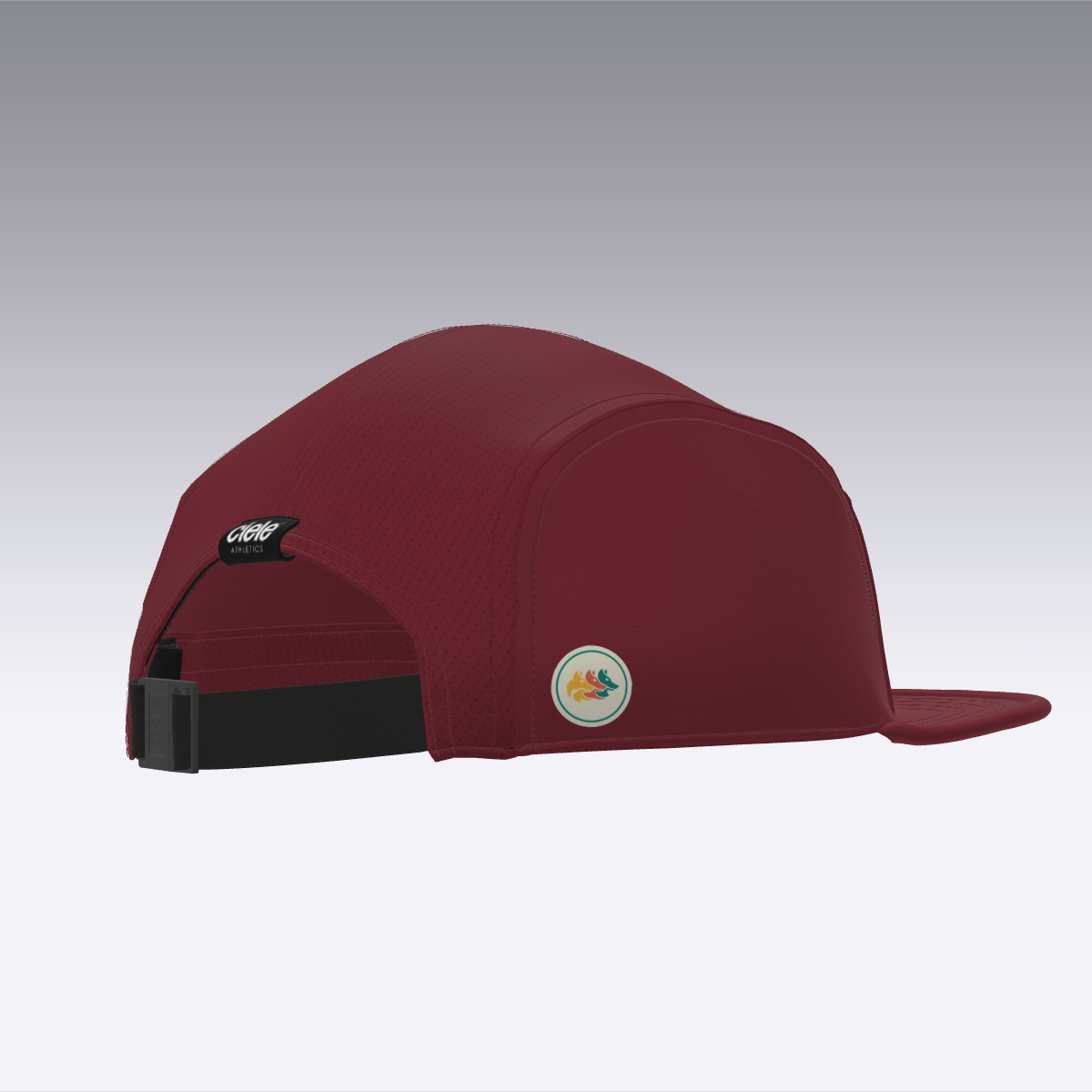 Foveō Running CLB Cap by Ciele Athletics in maroon with lightweight, reflective, breathable COOLmatic mesh, packable and machine washable for running