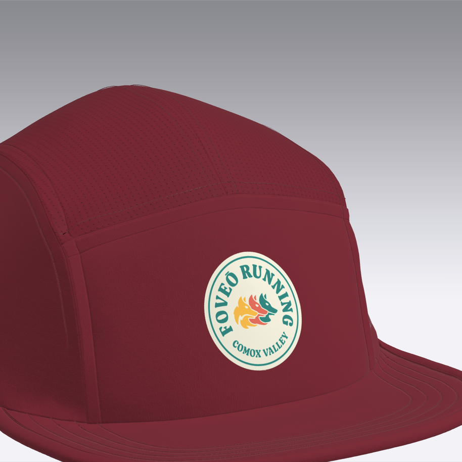 Foveō Running CLB Cap by Ciele Athletics in burgundy, lightweight reflective running cap with breathable COOLmatic mesh, packable and machine washable for trail running and outdoor use