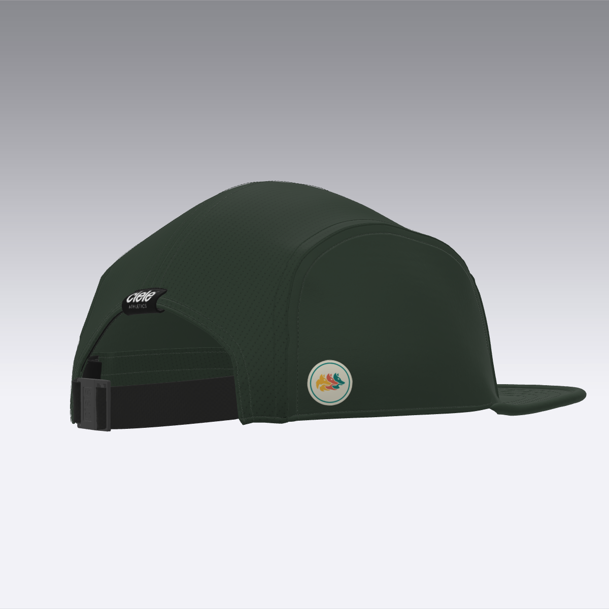 Foveō Running CLB Cap by Ciele Athletics in dark green, lightweight reflective running cap with breathable COOLmatic mesh, packable and machine washable